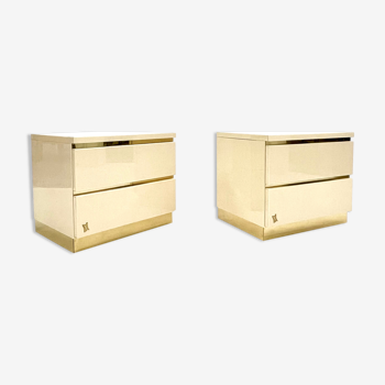 Pair of lacquer and brass bedside tables Éric Maville 1970