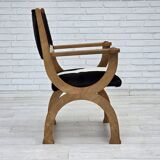 1960s, Danish highback armchair, genuine cowhide, oak wood, reupholstered.