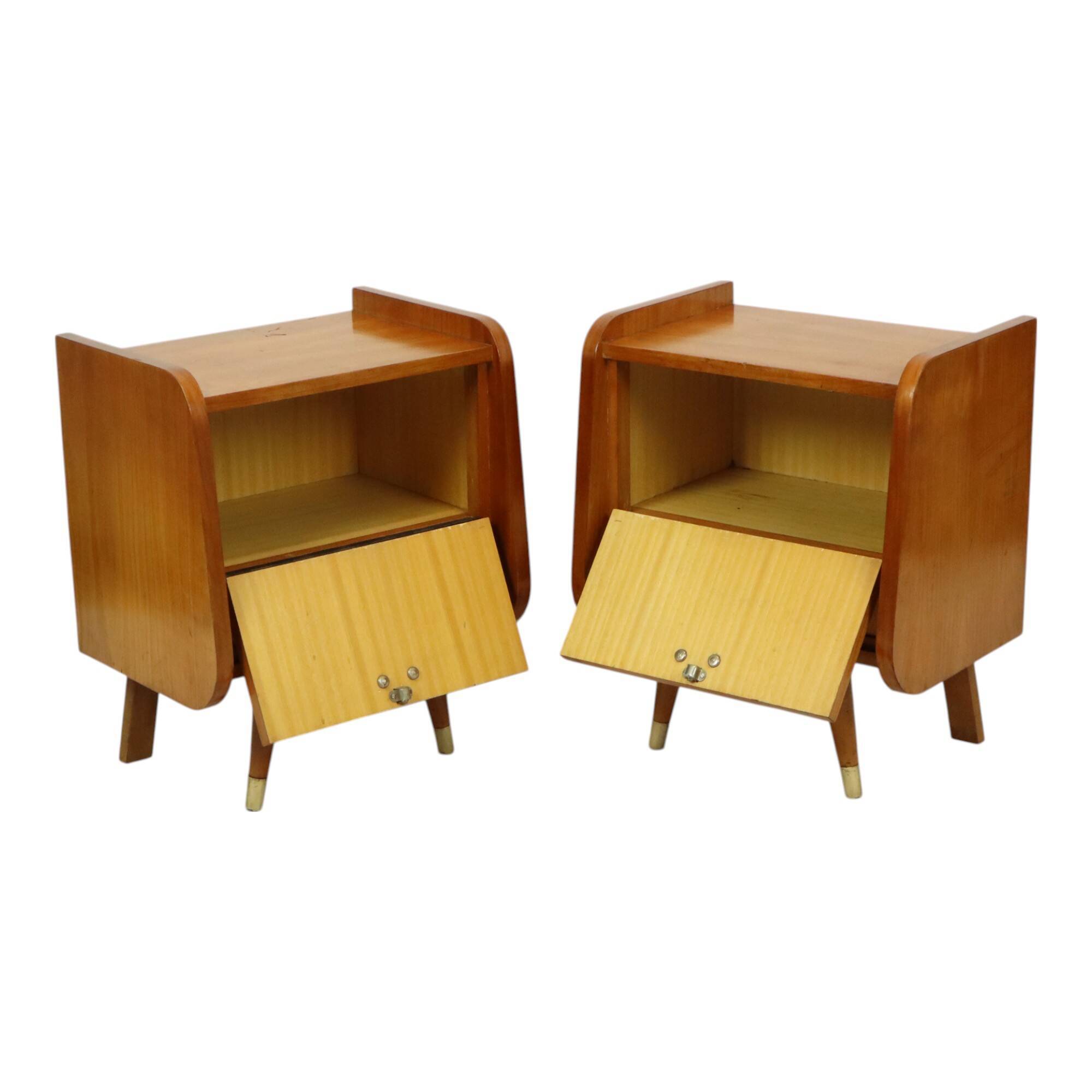 Pair of Fifties Rockabilly Wooden Bedside Tables Vintage Design