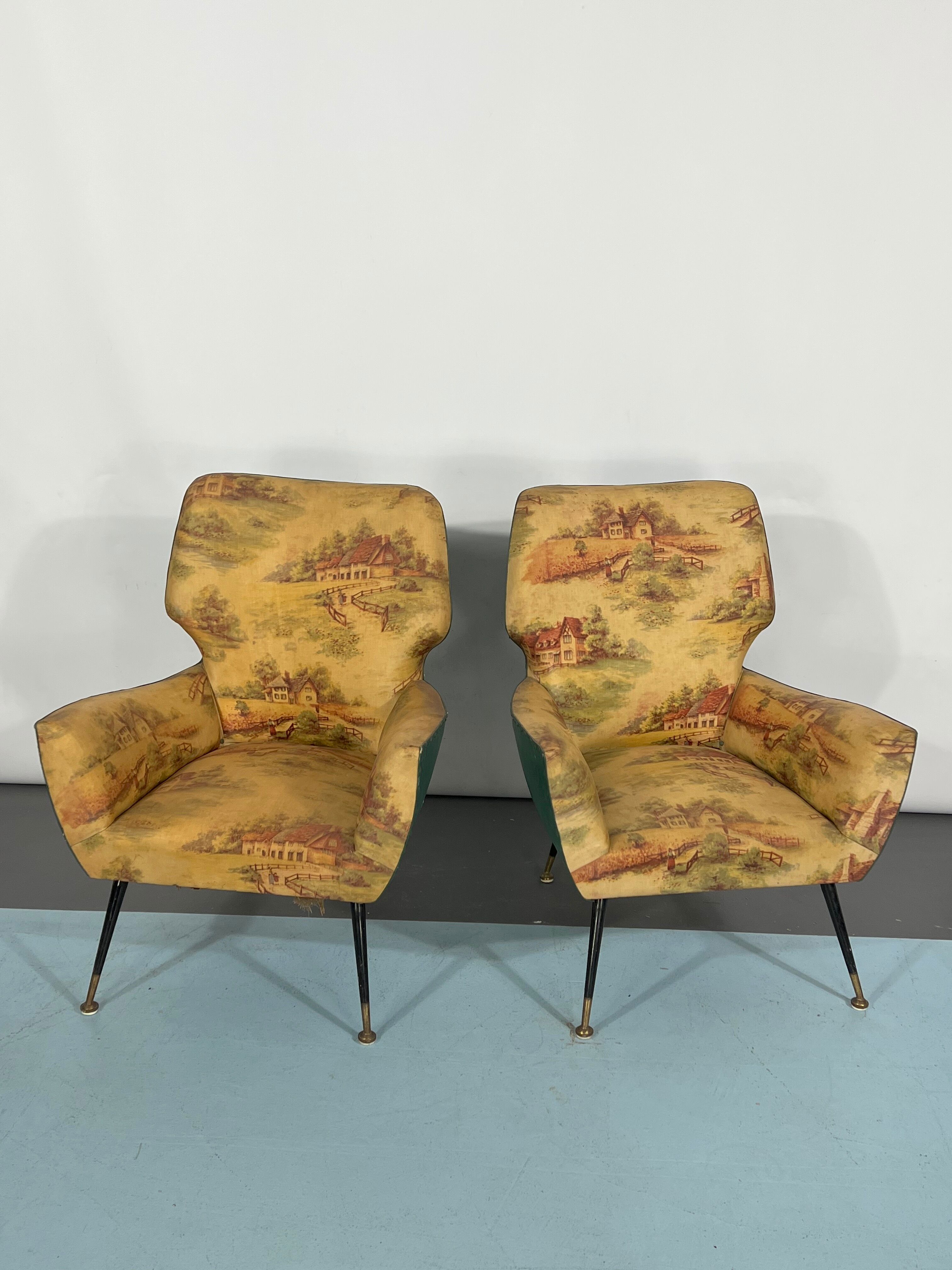Mid-century modern set of two Italian armchairs from 50s