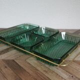 Plateau apéritif Arcoroc vert émeraude et doré