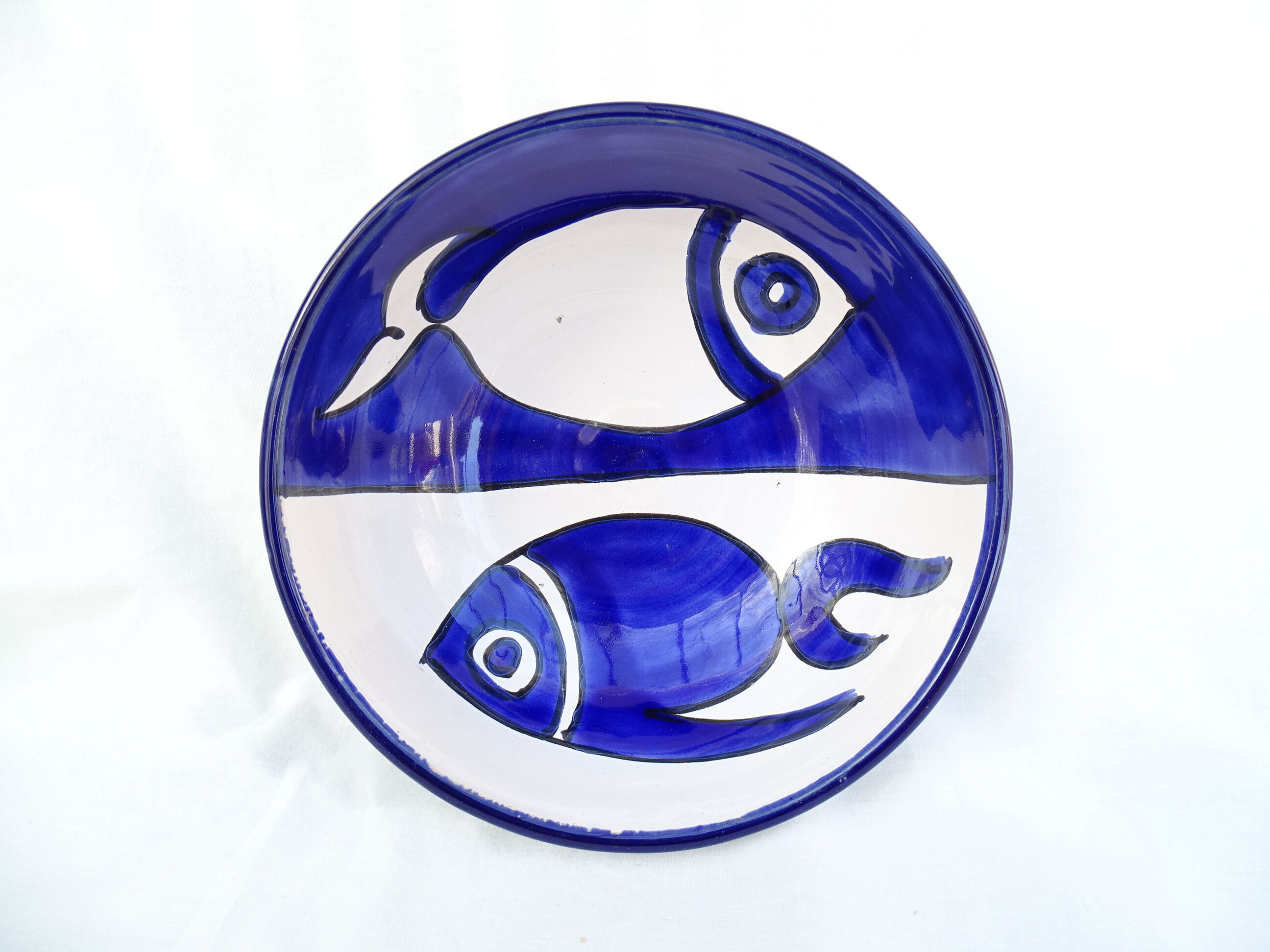 Handmade Tunisian hollow dish white & blue