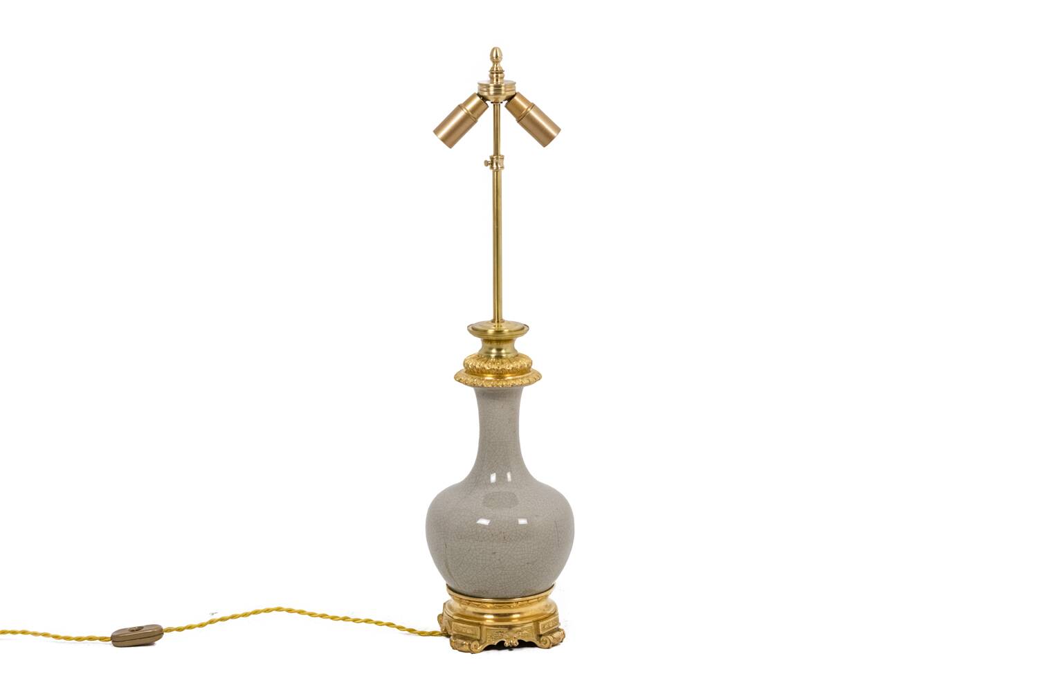 Cracked celadon porcelain lamp with gilded bronze, circa 1880