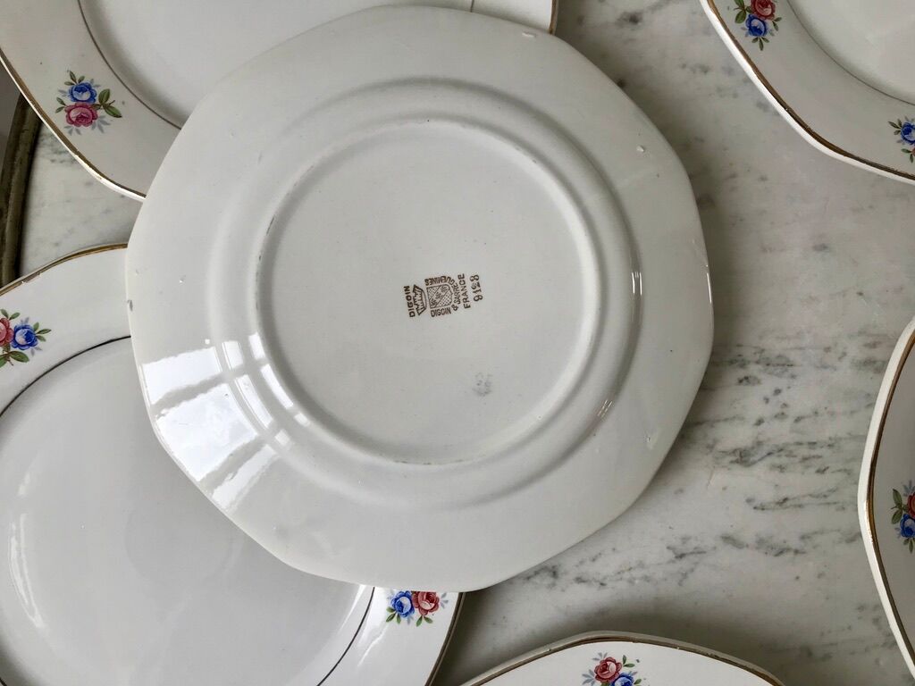 10 flat plates Digoin Sarreguemines model small flowers 50s