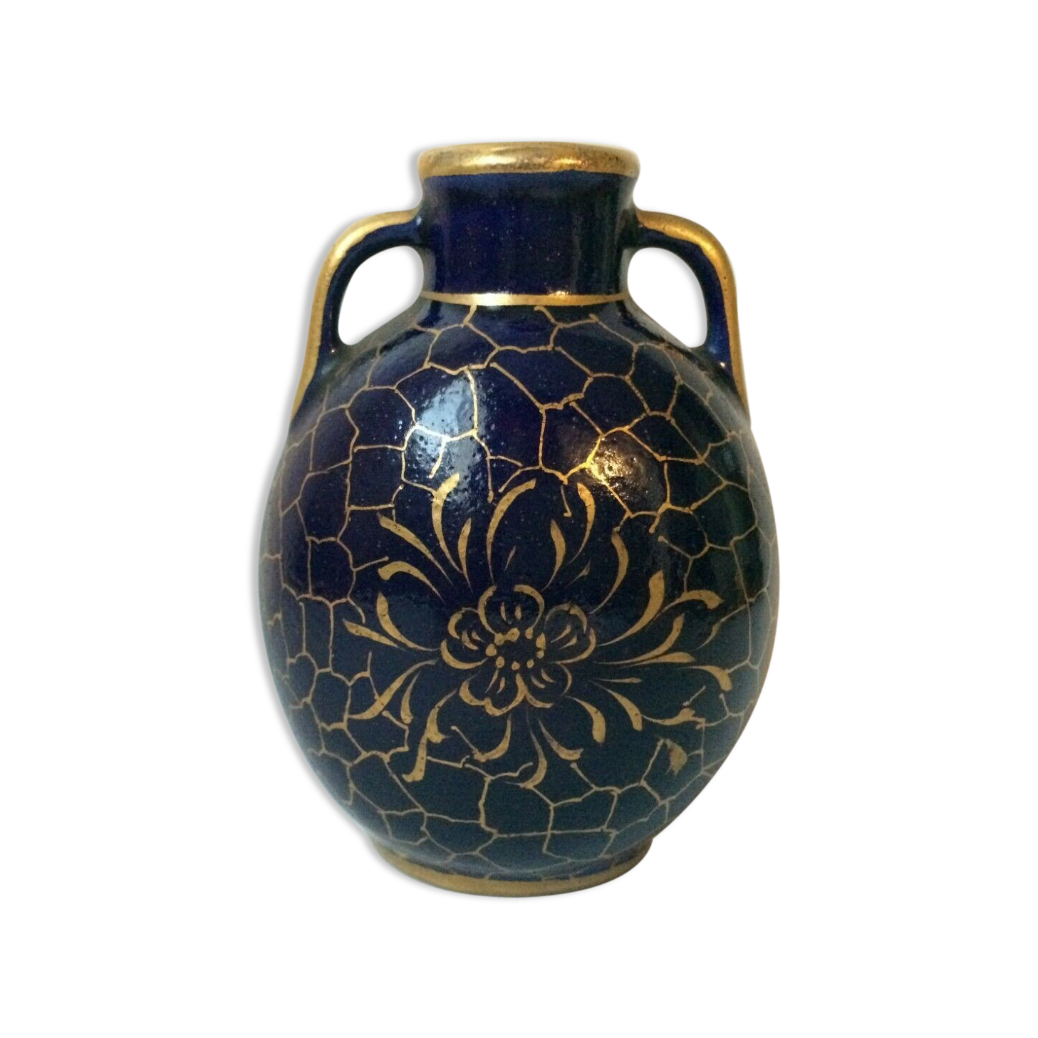 Vase in Limoges Chalais oven blue and gold