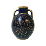 Vase in Limoges Chalais oven blue and gold
