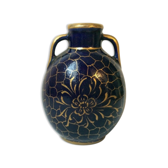 Vase in Limoges Chalais oven blue and gold