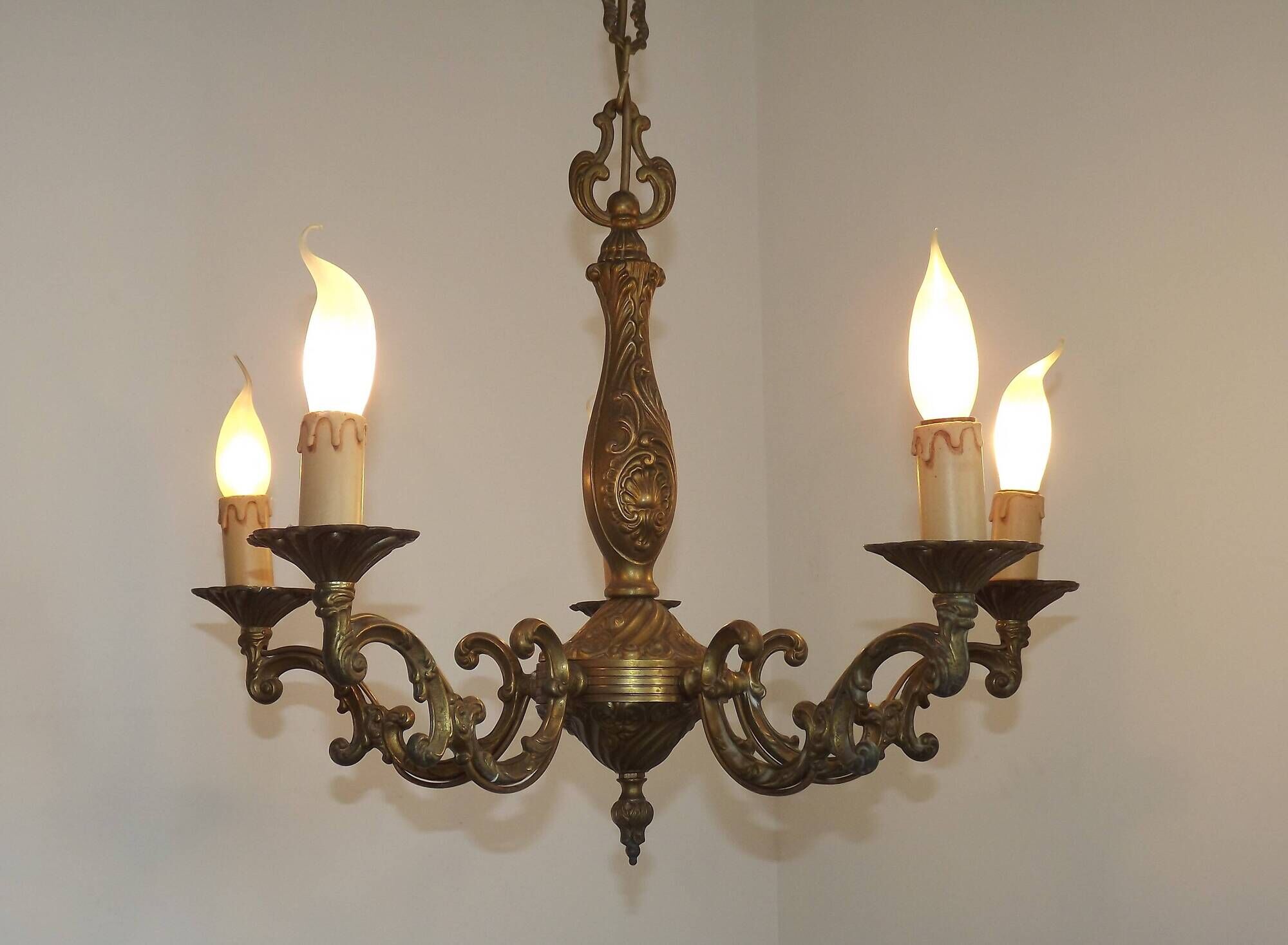 French Vintage Art Nouveau Bronze 5 Light Traditional Style Chandelier 5483