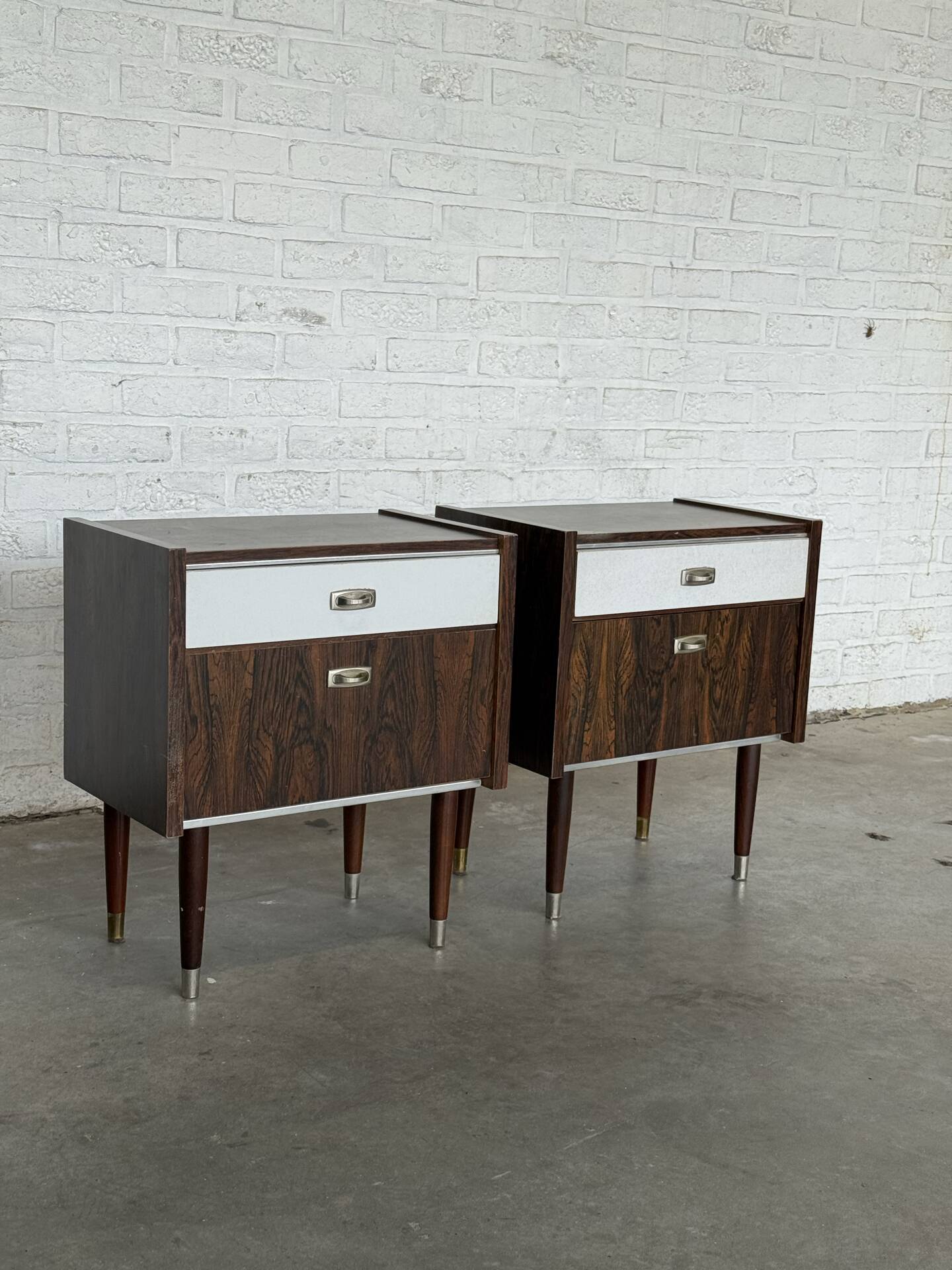 Pair of Vintage 1960s Nightstands — Rosewood & White Formica