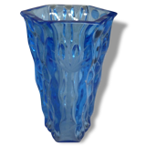 Vase en cristal bleu gravure de palmiers