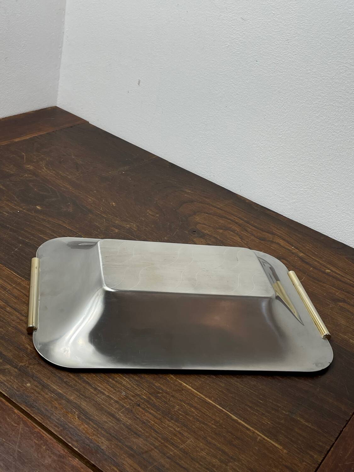 Silver and gold metal serving tray