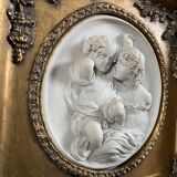 Golden trumk bevelled mirror with children 32x70cm