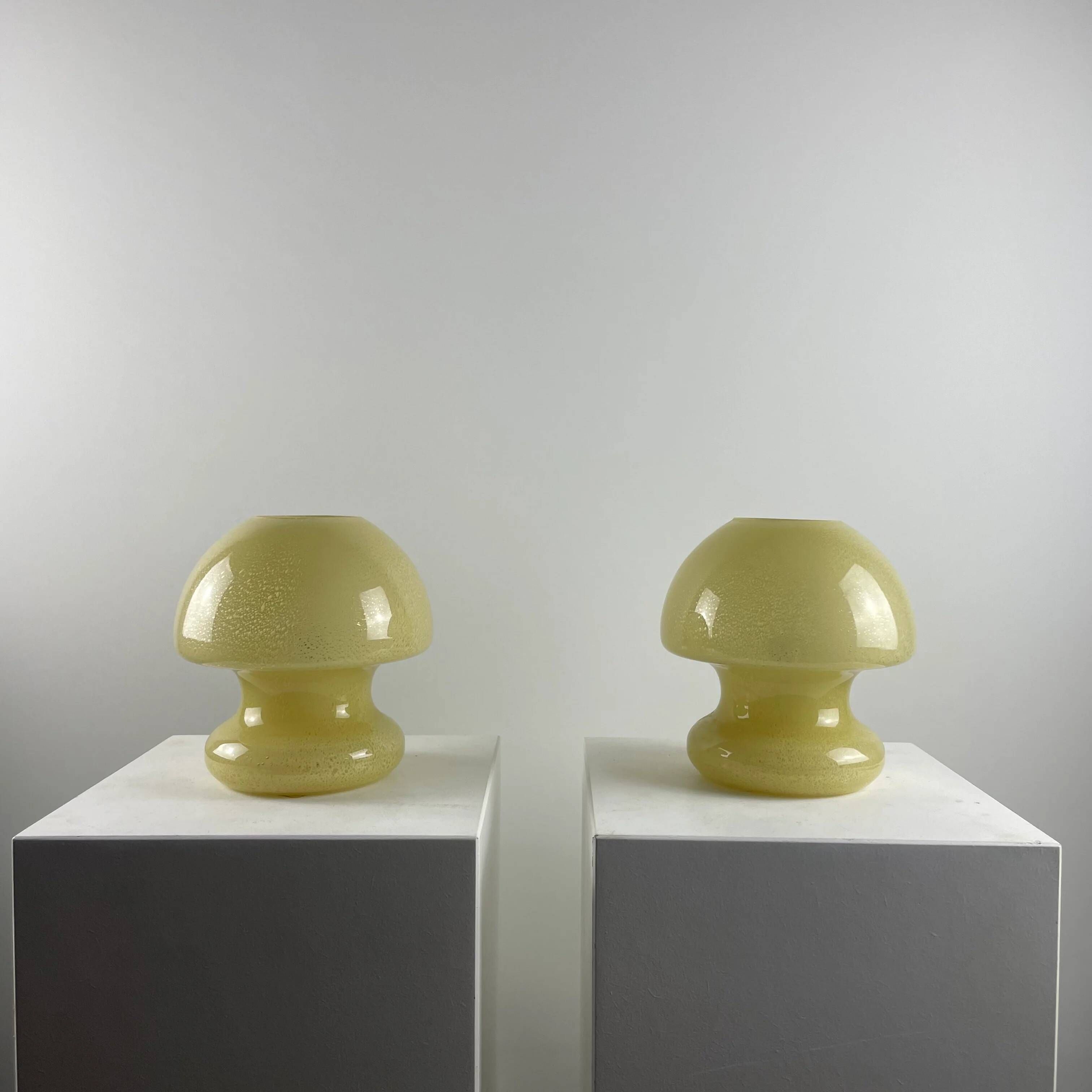 Pair of yellow glass mushroom table lamps by Doria Leuchten, 1970.