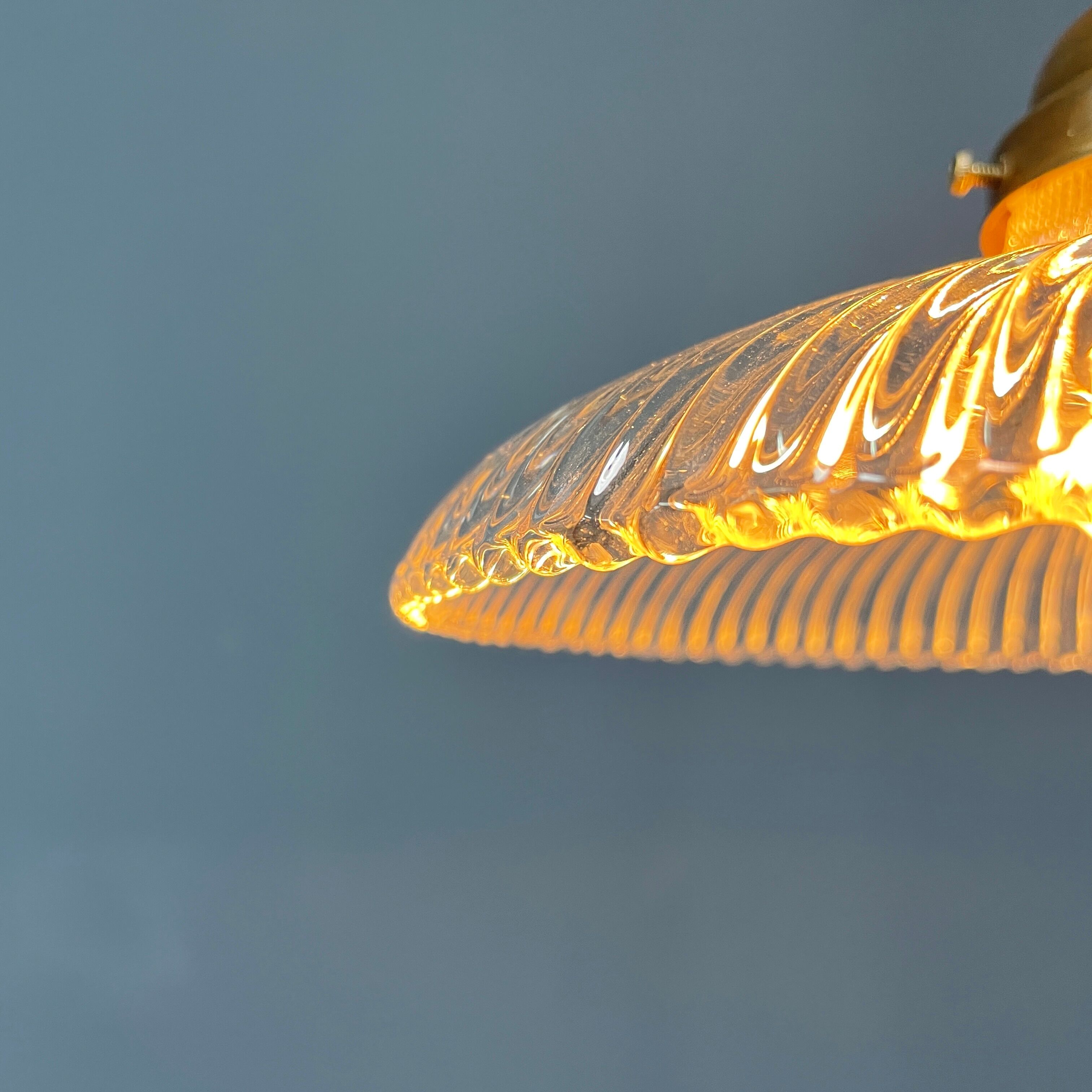 Glass holophane hangingor pendant lamp with brass gallery