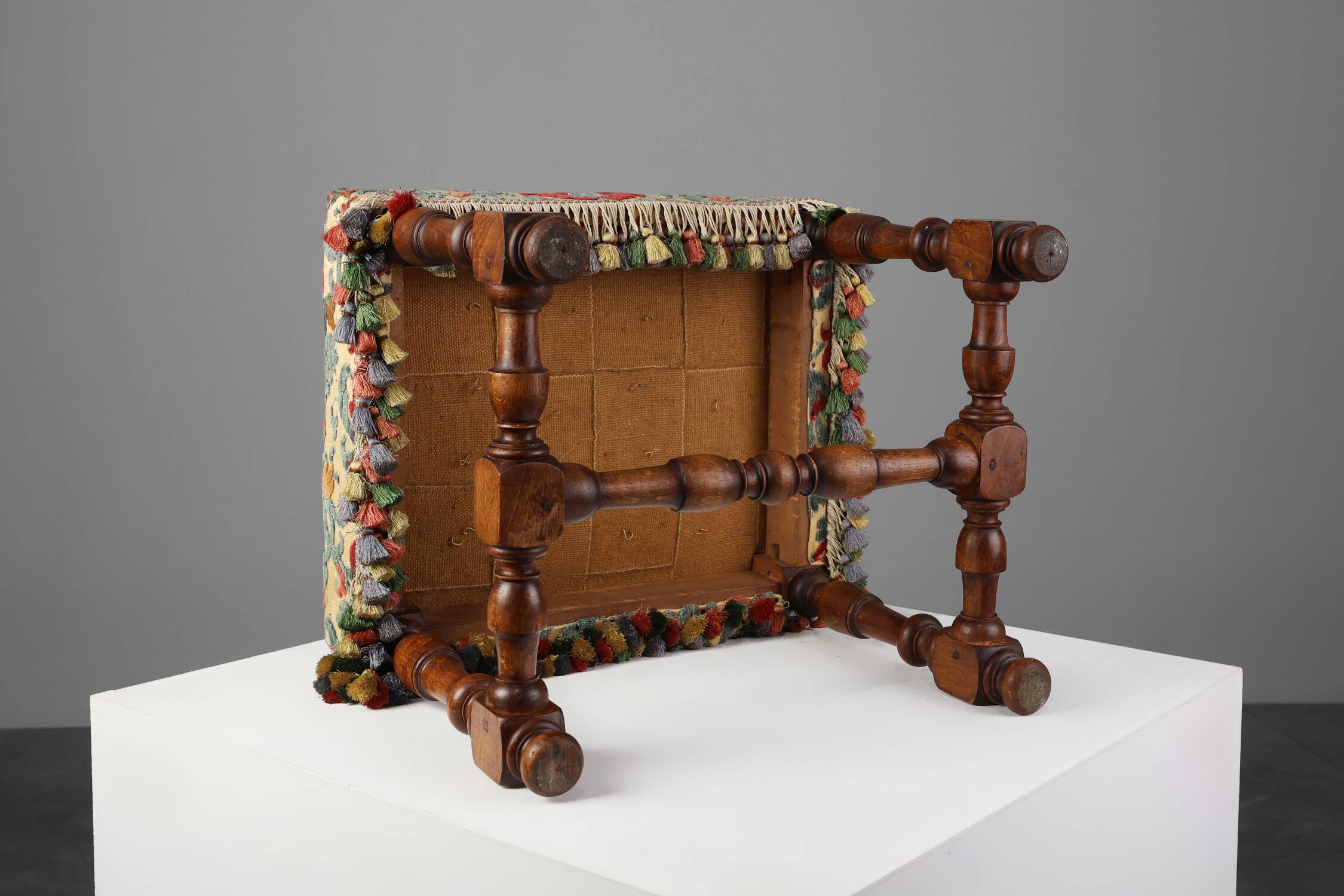 Early 20th Century Pair of Wood & Fabric French Footstools