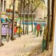 Vintage Large Modernist Original  Oil on Canvas" City Idyll" by - Vintage & Framed