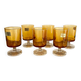 6 small amber glasses luminarc france