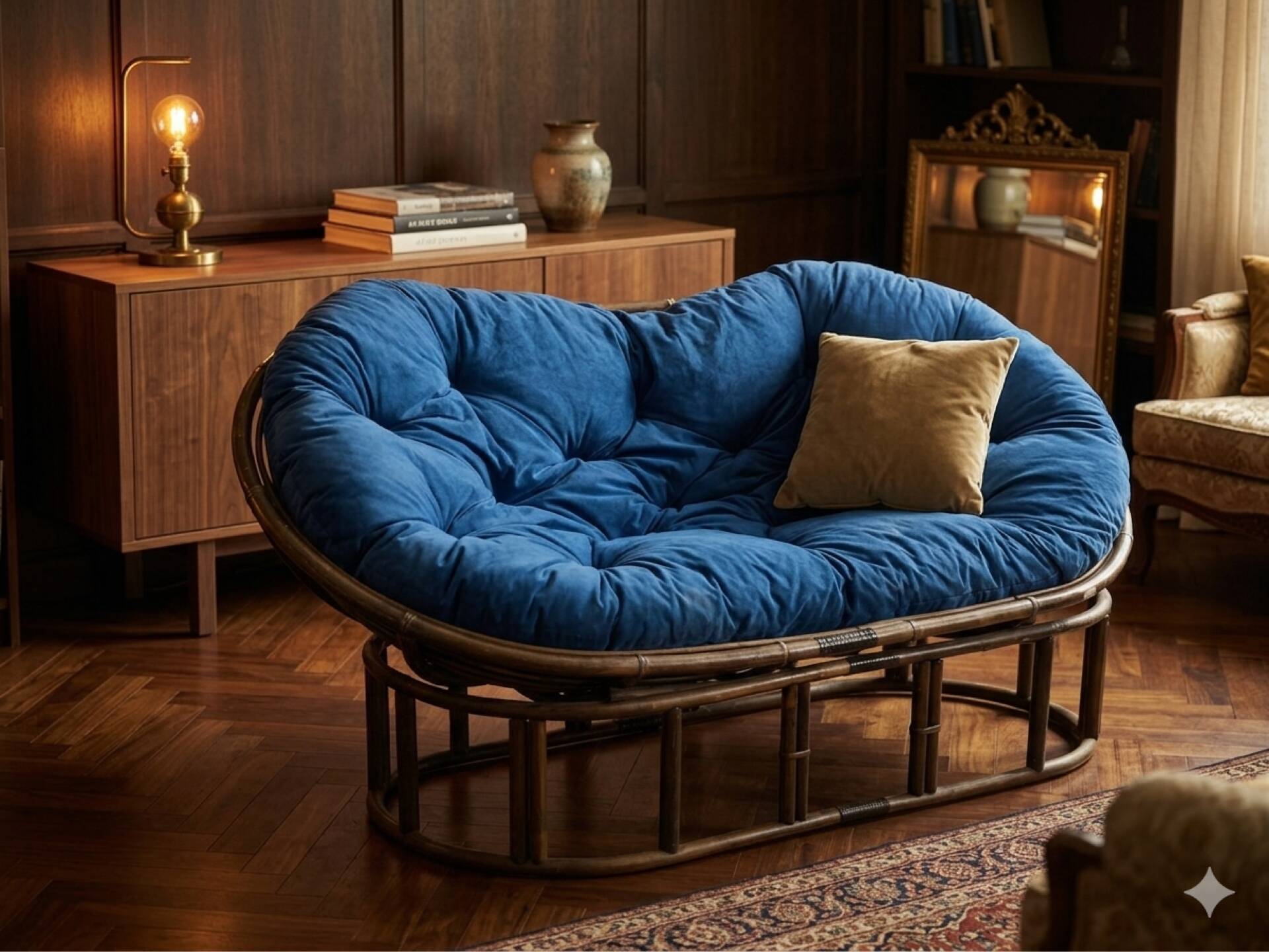 Handcrafted Italian "Mamasan" Loveseat Sofa in Solid Natural Reed & Ve