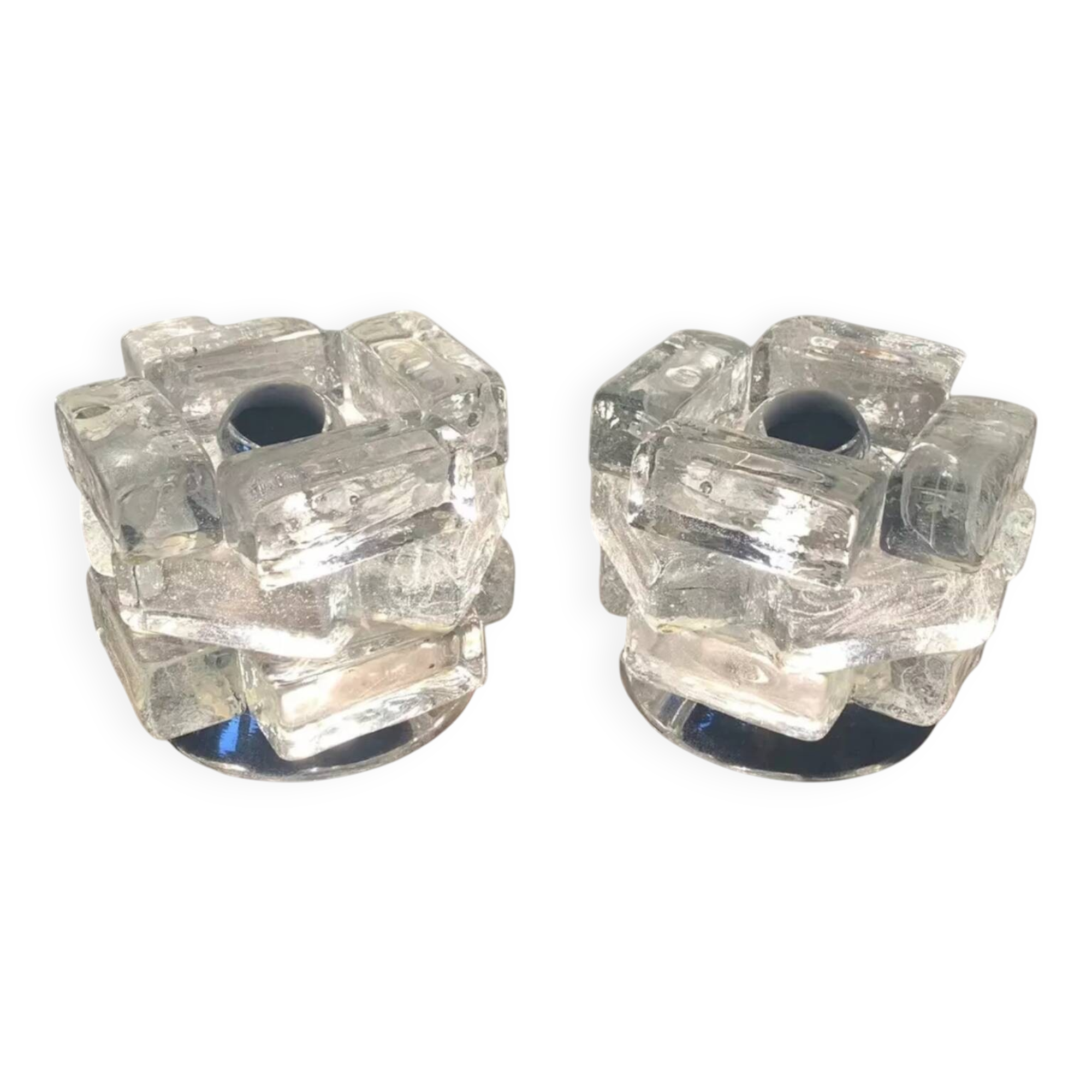 Pair of Murano Glass Cube Lamps Albano Polished for Poliarte 60's