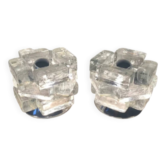 Paire De Lampes Cubes De Verre De Murano Albano Poli Pour Poliarte 60’s