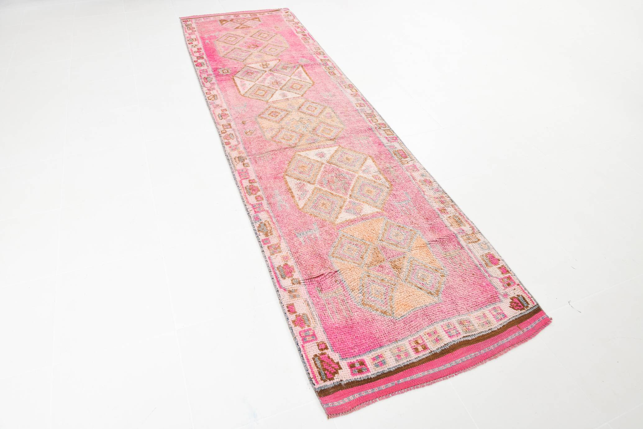 Soft Pink Turkish Vintage Runner Rug, 93x335Cm
