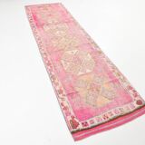 Soft Pink Turkish Vintage Runner Rug, 93x335Cm