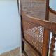 Vintage armchair in turned wood and caning, upholstered seat, 1940s.