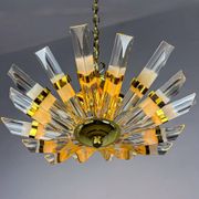 Sun-shaped chandelier by Oscar Torlasco for StilKronen, cut Murano glass, Italy 1970s