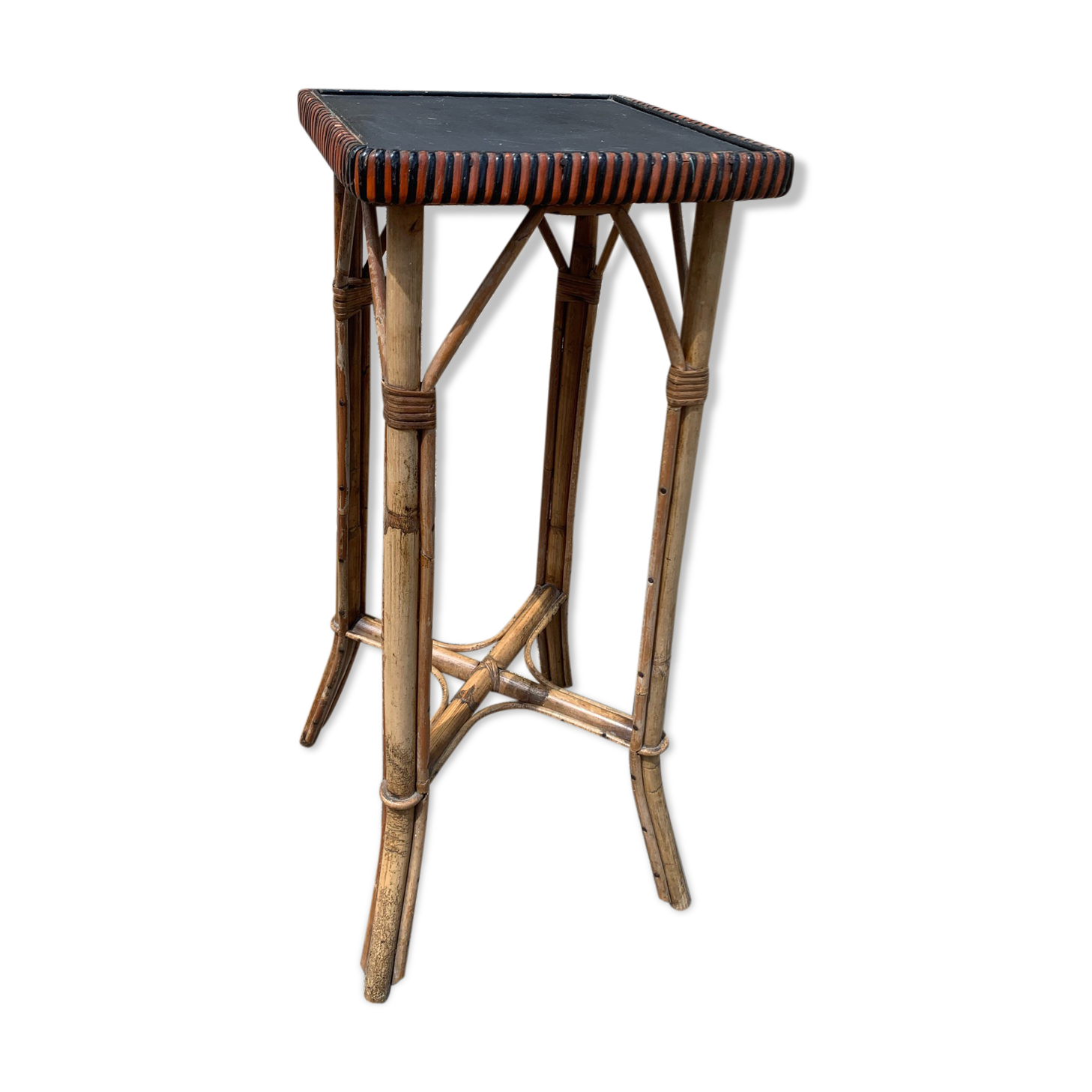 Sellette ancienne porte-plante en bois rotin et osier