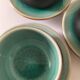 Set of three ceramic cups and saucers – crackled turquoise glaze