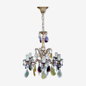 Bronze chandelier with grapevines of amber purple crystal color 6 branches