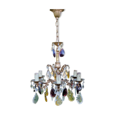 Bronze chandelier with grapevines of amber purple crystal color 6 branches
