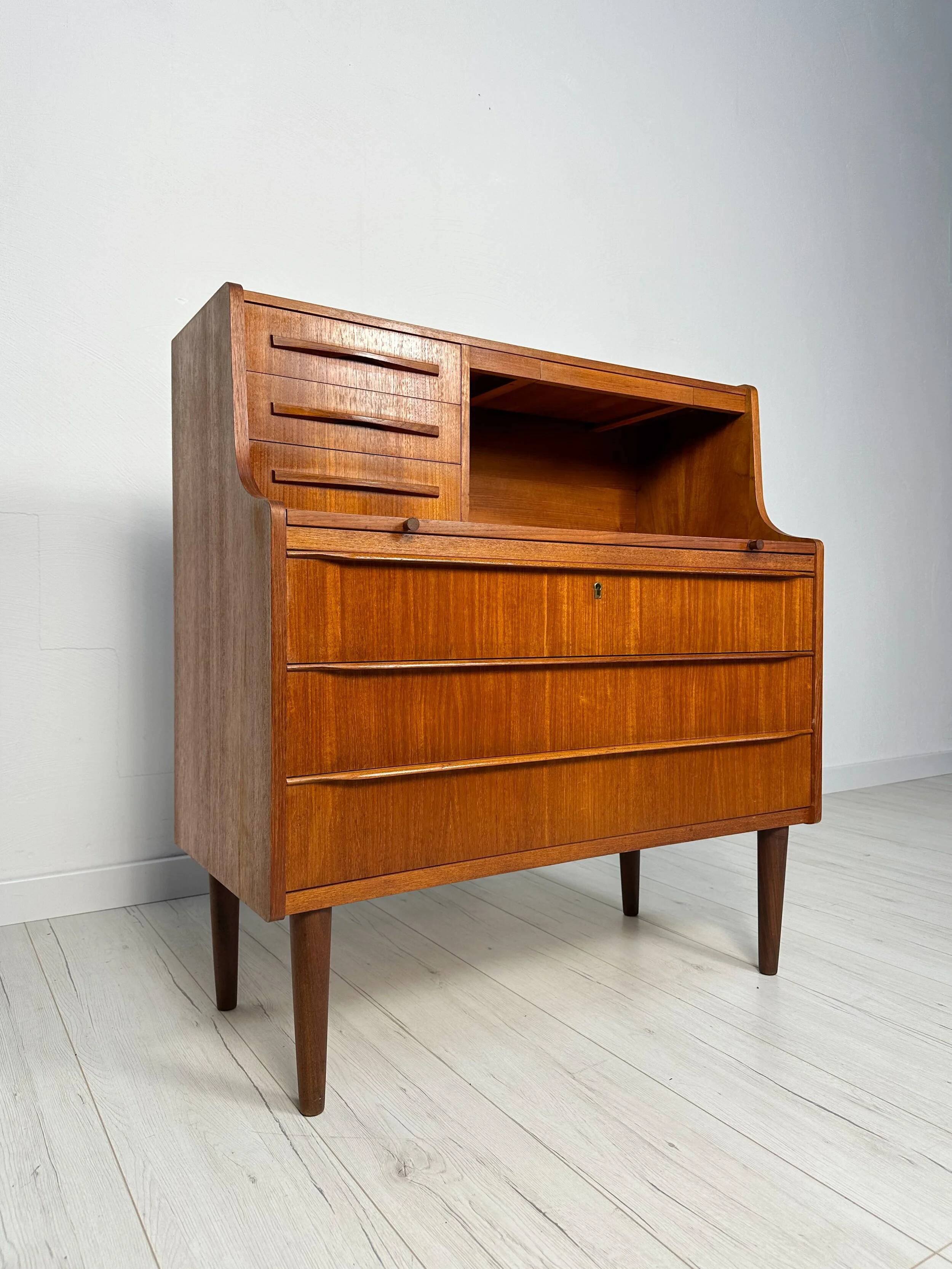1960s Vintage Mid-Century Danish Teak Design Secretary