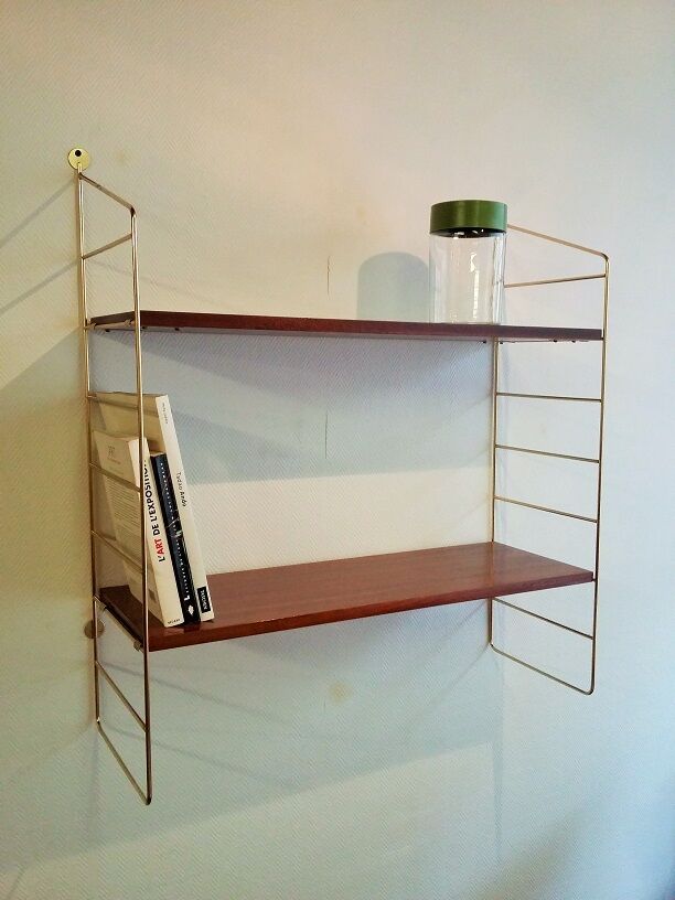 Shelf wall brass and wood vintage