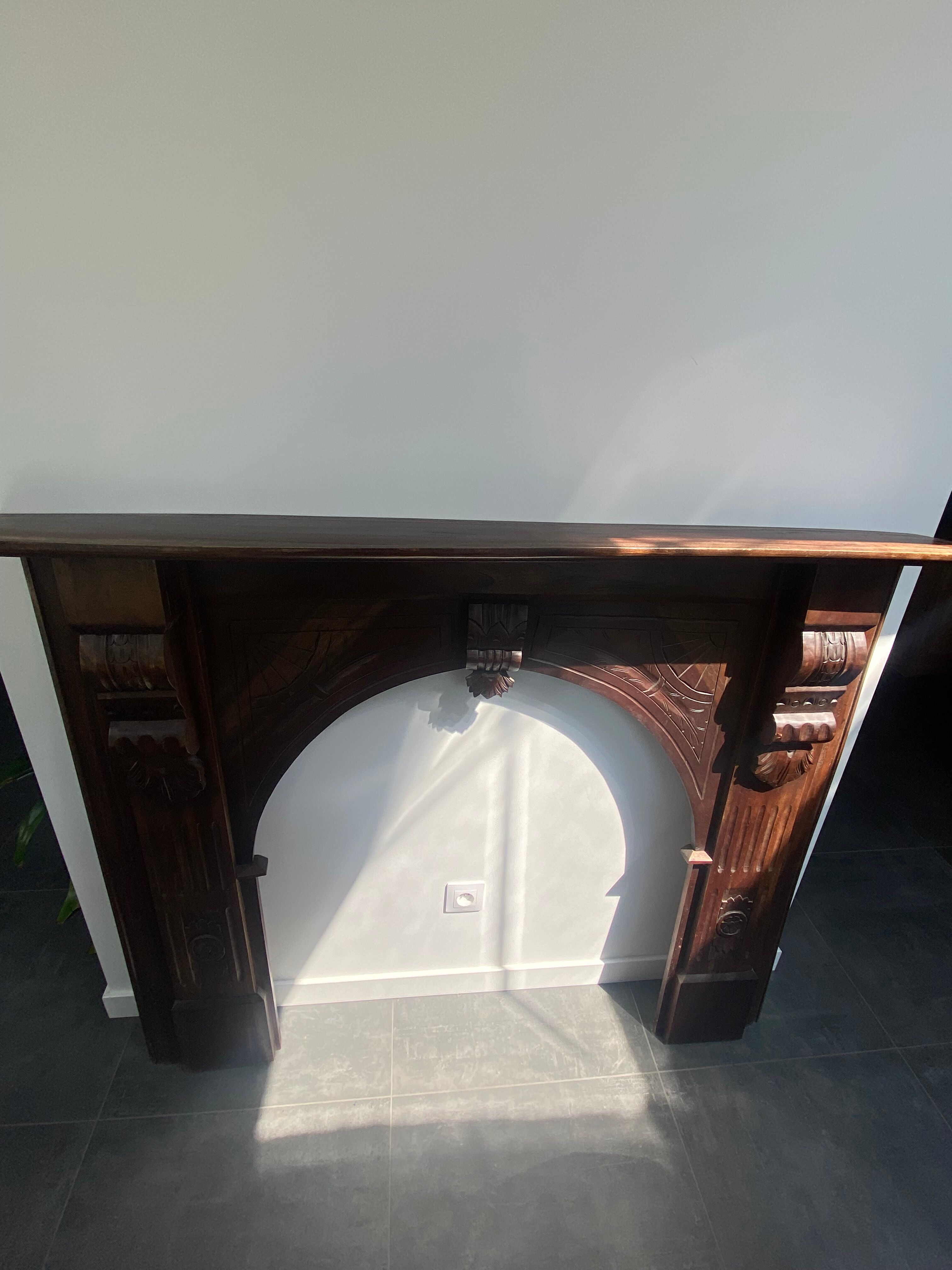 Wood fireplace mantle