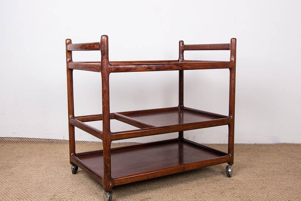 Danish Rosewood Serving Trolley, 3 Tier by Johannes Andersen for Silkeborg 196