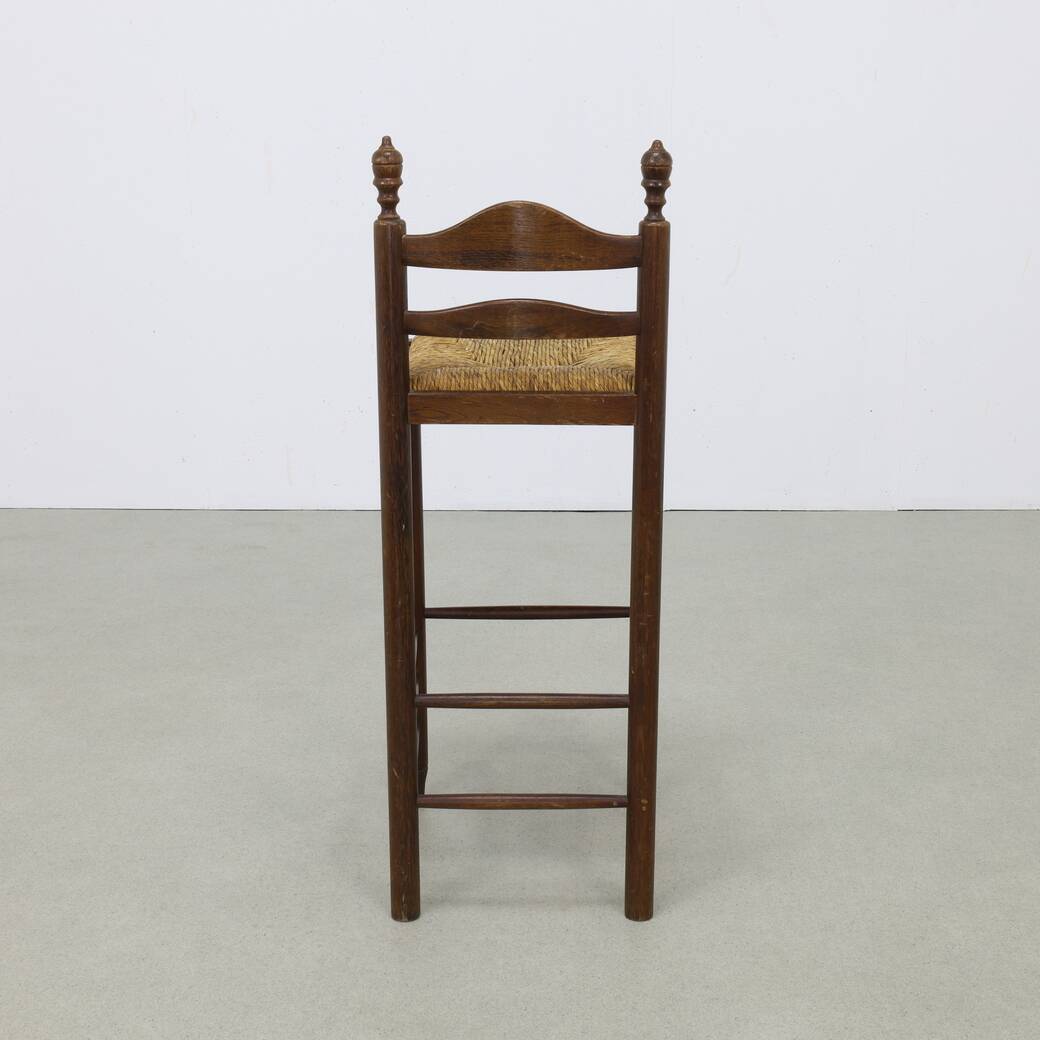 4x Vintage Bar Stool in Wood and Rush, 1970s