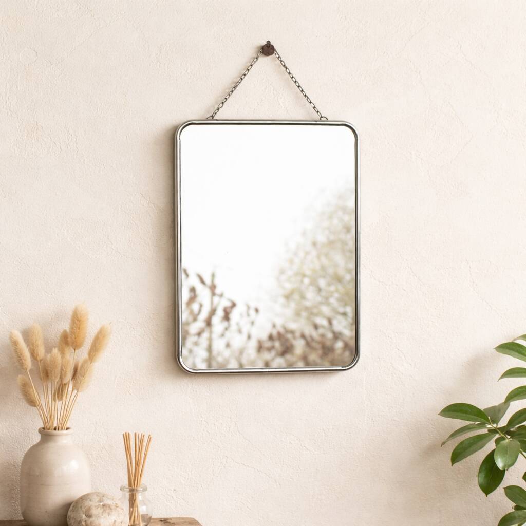 Small vintage barber mirror – metal frame – antique mirror