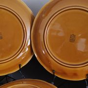 8 vintage Gien France asparagus plates in glazed brown slip