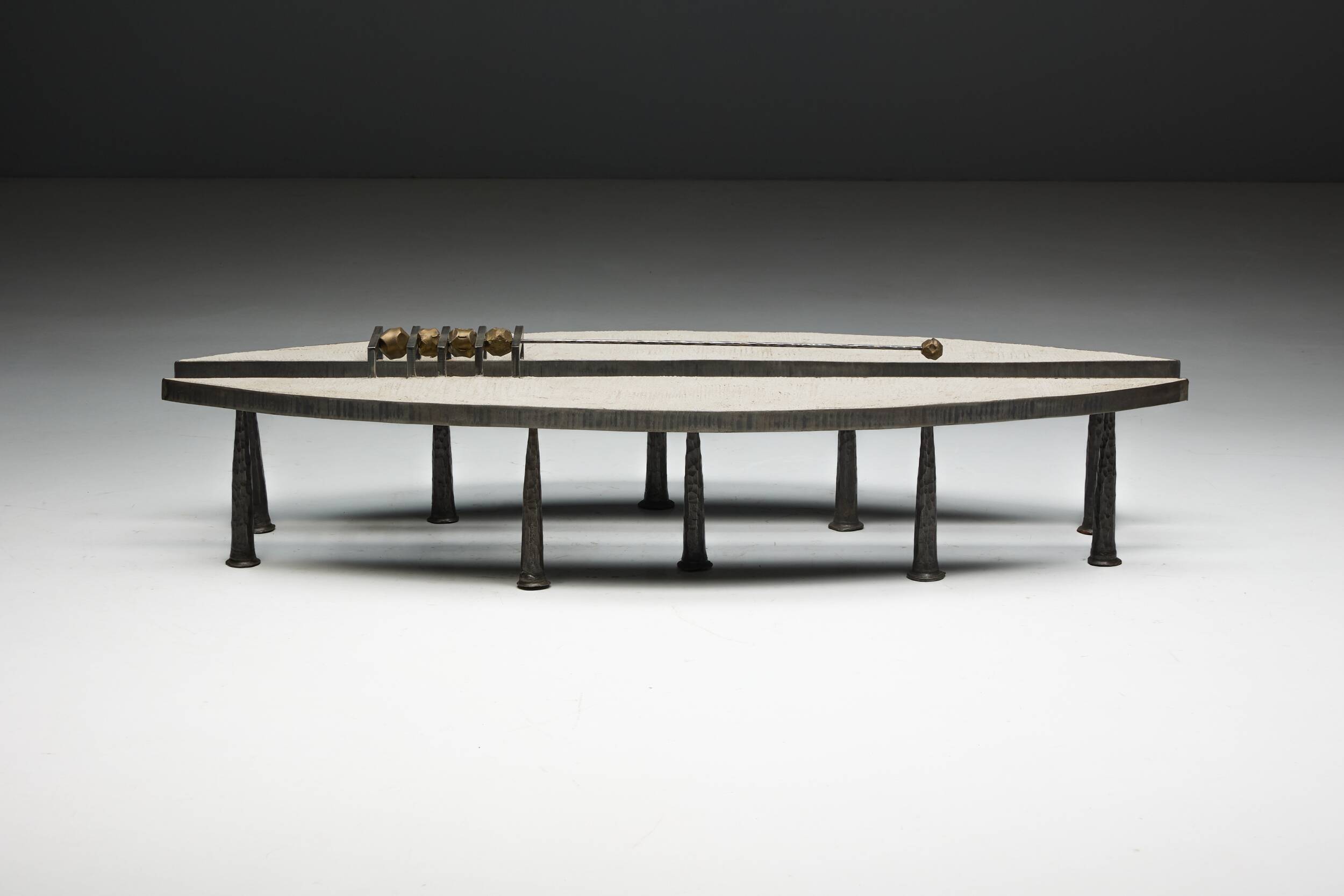 Thomas Serruys steel and stone brutalist coffee table, Belgium, 2019