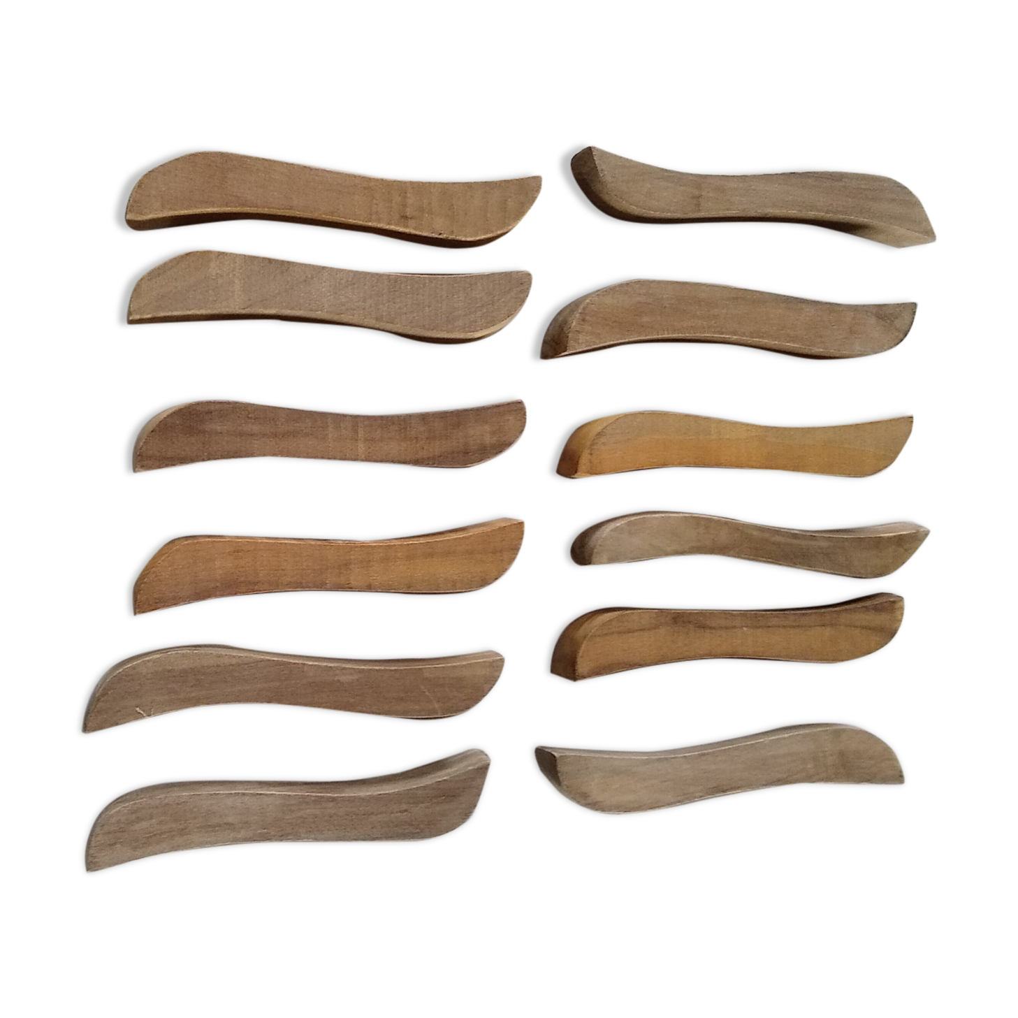 12 knife holders made of vintage olive wood from the 70s