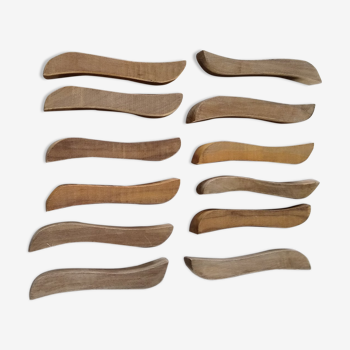 12 porte-couteaux en bois d'olivier vintage des années 70
