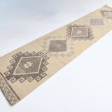Cream Brown Oriental Turkish Runner Rug, 80x373Cm