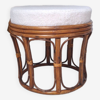 Rattan and terry fabric pouf