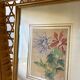 Peinture sur soie fleurs cadre doré