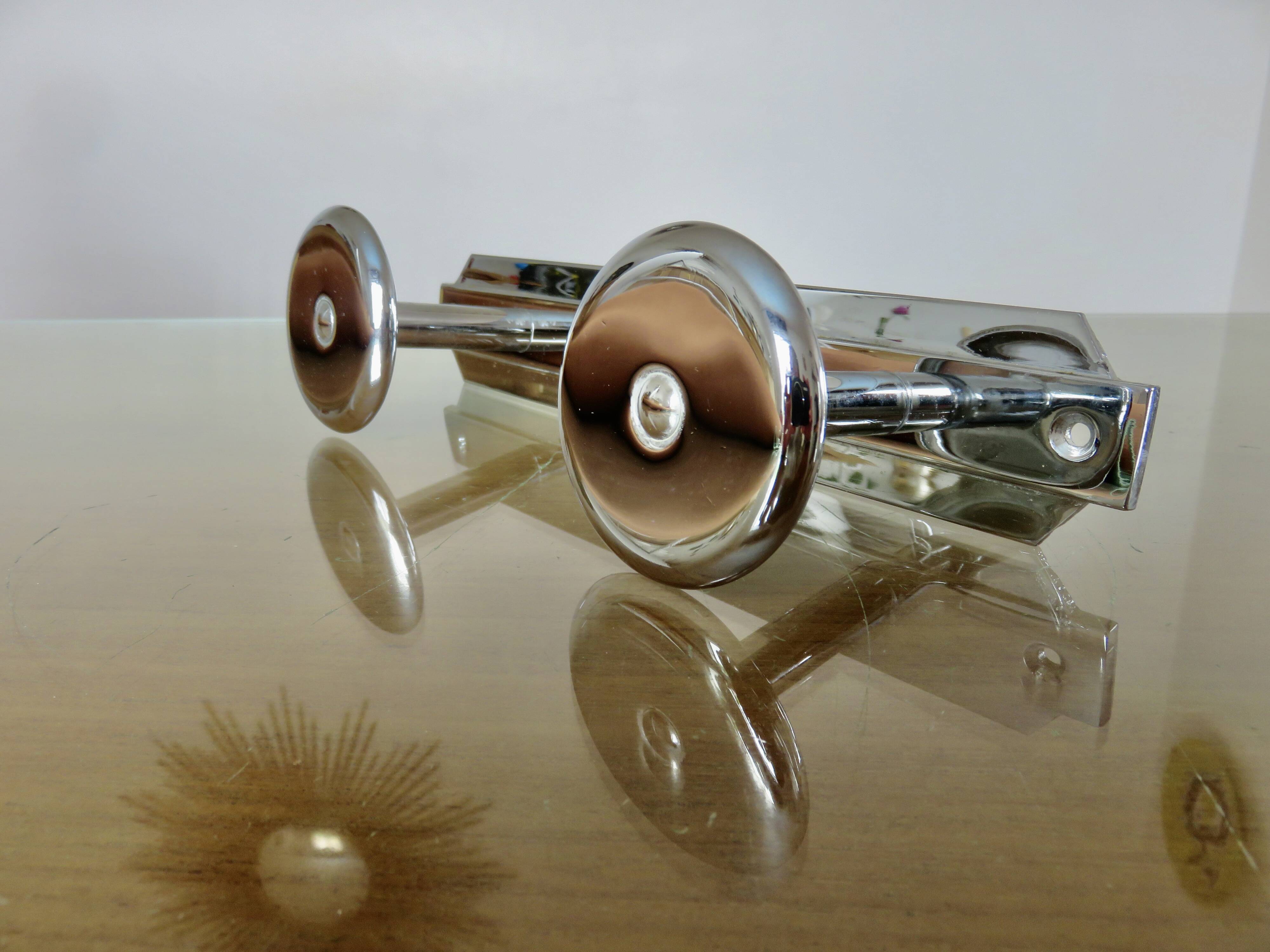 Wall-mounted coat rack in chrome brass, Art Deco, 2 hooks, 1940s 50s