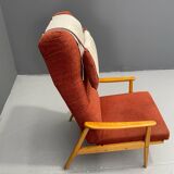 Scandinavian Beech Reclining Armchair, Sweden, 1950s