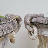 Pair of planter vases decorated with faces in reconstituted stone 1950s