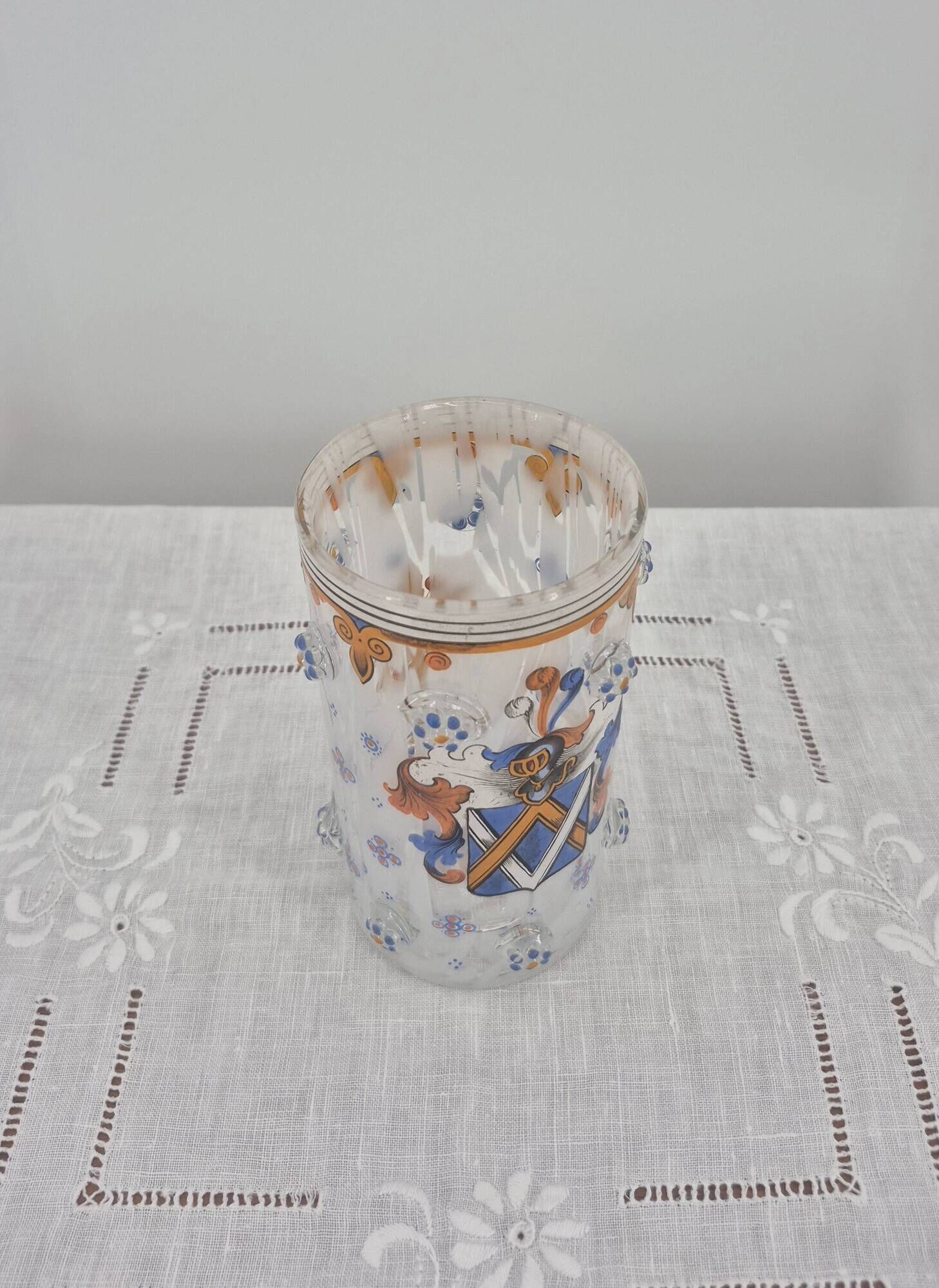 Small enamelled glass vase with armorial design in Historismus style from 19th century Bohemia.