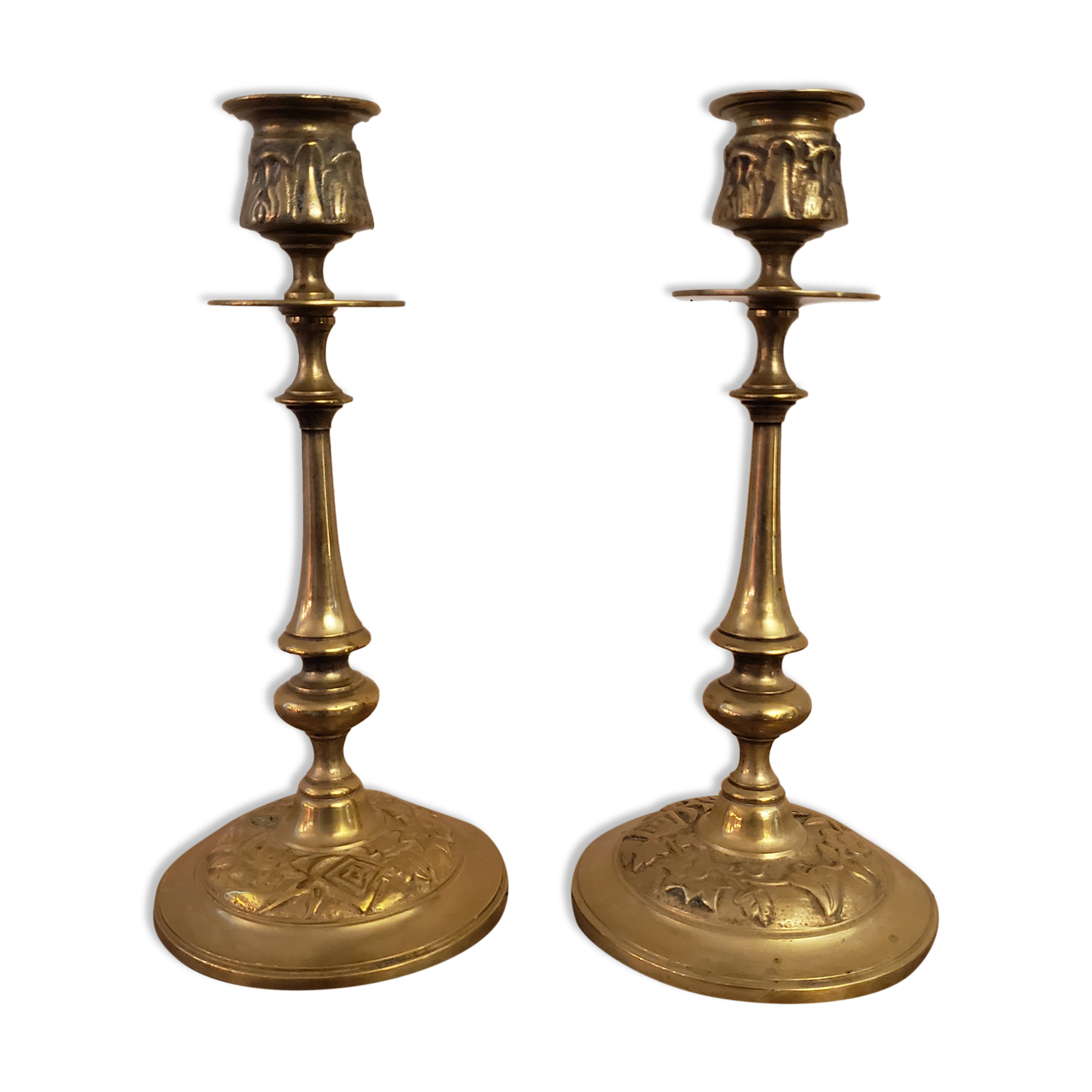 Pair of brass candle holders